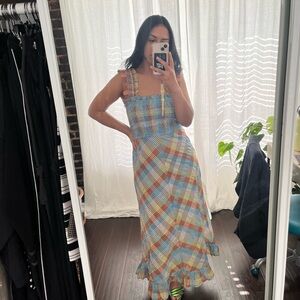 Ganni Colorful Checkered Midi Dress